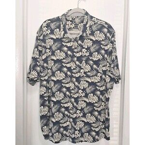 Tailor Vintage XXL Hawaiian Shirt Blue Tropical Print Cotton Stretch